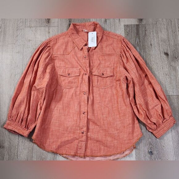 NWT IVY jane Denim Snap Shirt size S - Picture 3 of 9